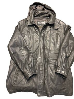 Vintage Wilson Mens Black Hooded Leather Trench Coat XL
